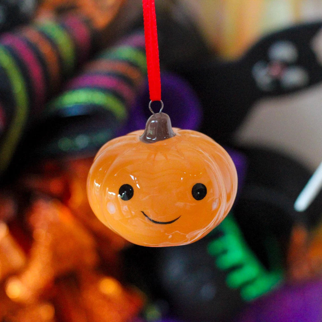 Ceramic Pumpkin With Rosy Cheeks Hanging Ornament