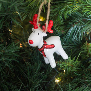 Ceramic Reindeer With Scarf Christmas Tree Ornament