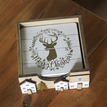 Load image into Gallery viewer, Set of 4 Festive Houses Wooden Coasters
