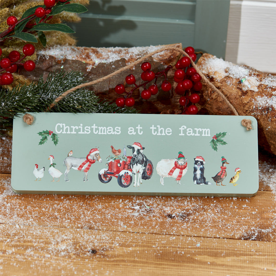 Christmas At The Farm Hanging Wooden Sign
