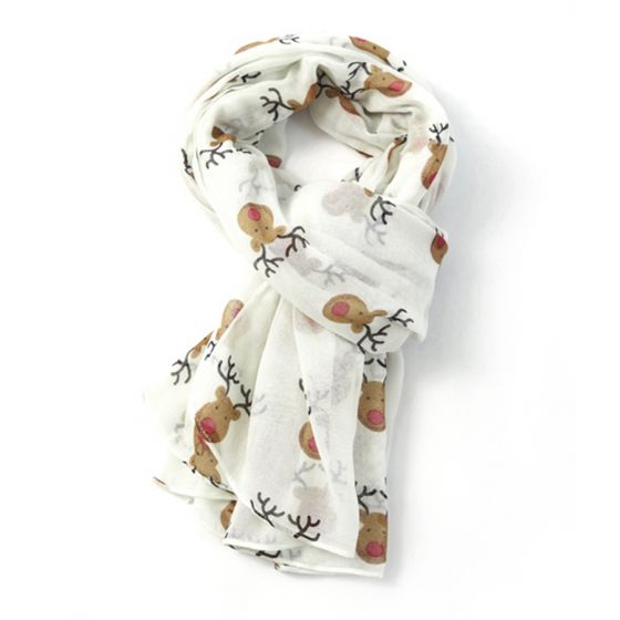 Red Nose Reindeer Scarf - White