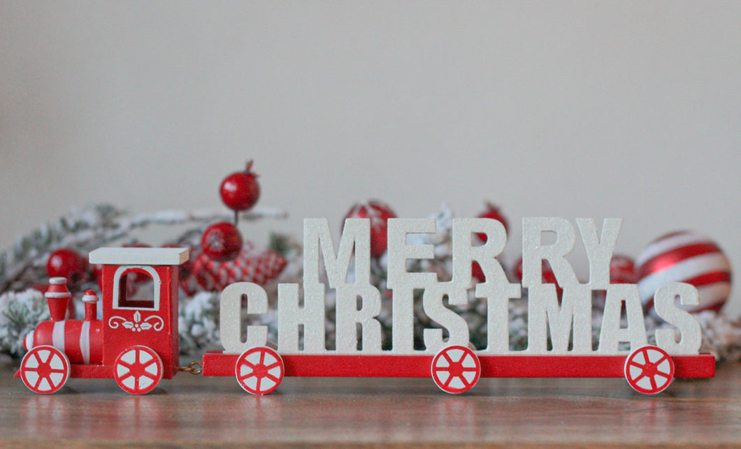 'Merry Christmas' Wooden Train Decoration