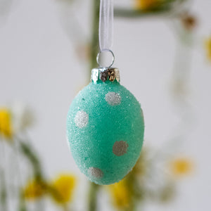 Frosted Glass Egg With Polka Dots - Duck Egg