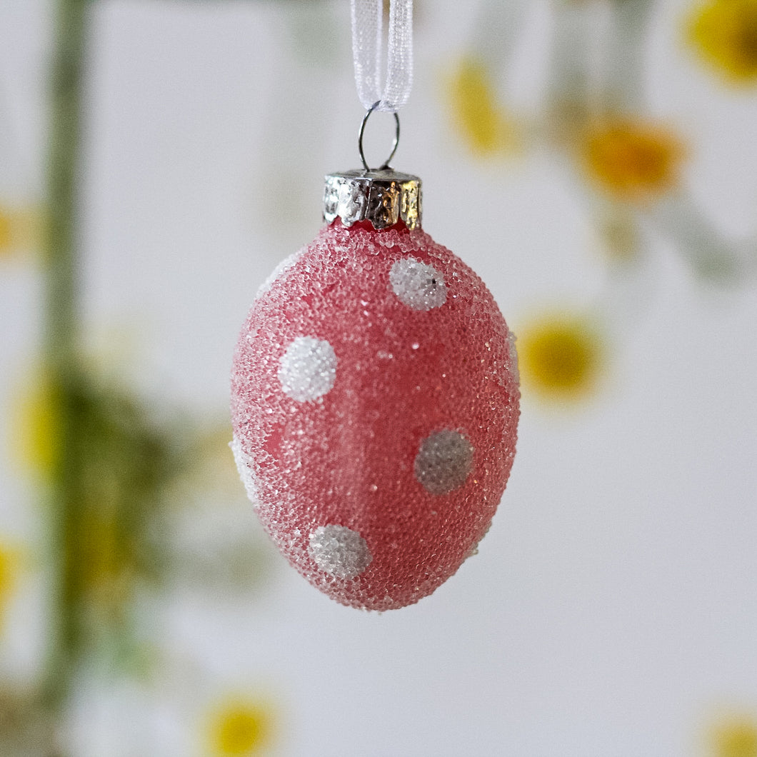 Frosted Glass Egg With Polka Dots - Red