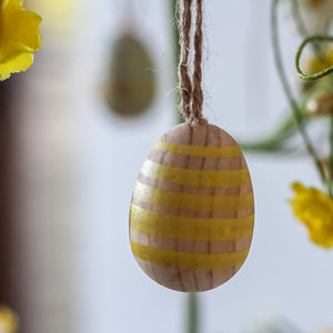 Gisela Graham Wooden Easter Egg Ornament - Yellow Stripes
