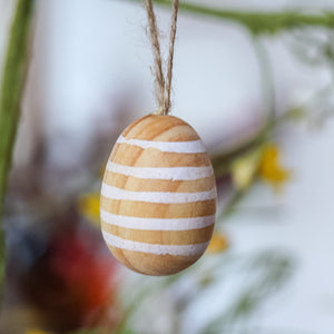 Gisela Graham Wooden Easter Egg Ornament - White Stripes