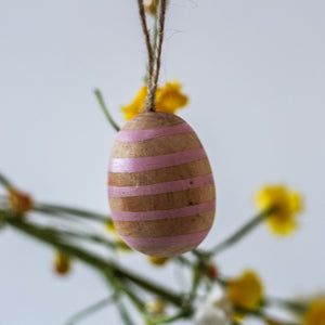 Gisela Graham Wooden Easter Egg Ornament - Pink Stripes