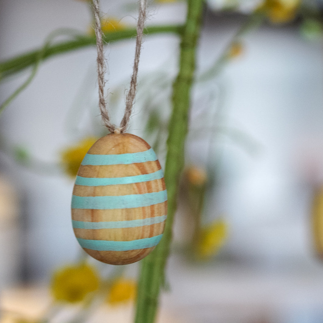 Gisela Graham Wooden Easter Egg Ornament - Green Stripes