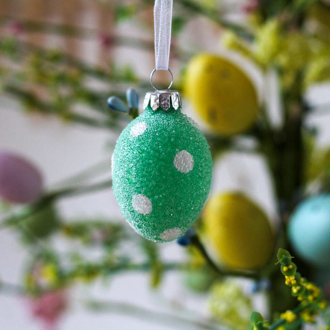 Frosted Glass Egg With Polka Dots - Green