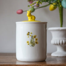 Load image into Gallery viewer, Porcelain Jar With Bunny Print &amp; Contrasting Bunny Lid
