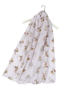 Countryside Easter Bunny Print Scarf - White