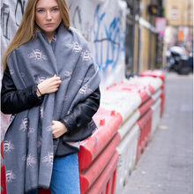 Load image into Gallery viewer, Terry Bee Print Soft Scarf - Pink &amp; Grey

