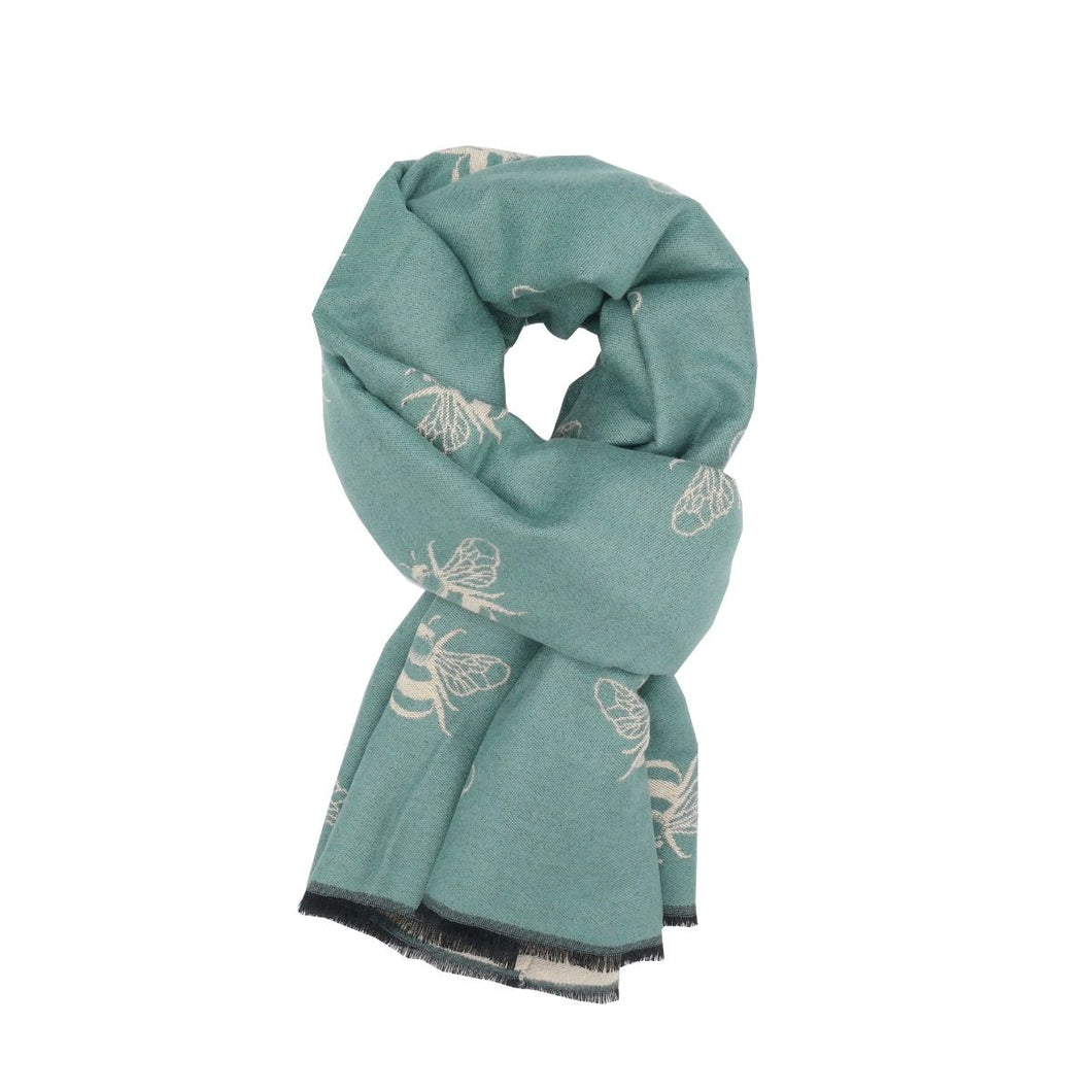 Terry Bee Print Soft Scarf - Duck Egg