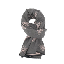 Load image into Gallery viewer, Terry Bee Print Soft Scarf - Pink &amp; Grey
