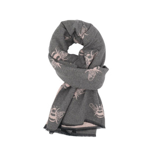 Terry Bee Print Soft Scarf - Pink & Grey