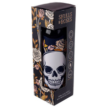Load image into Gallery viewer, Skulls &amp; Roses Reusable Glass Water Bottle with Protective Neoprene Sleeve
