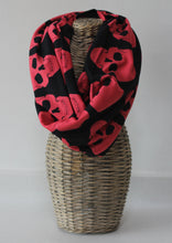 Load image into Gallery viewer, Pink &amp; Black Skull Infinity Scarf
