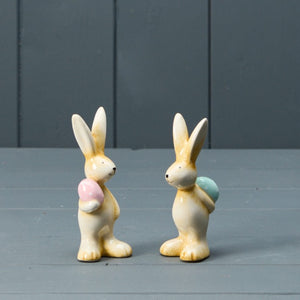 Ceramic Soft Brown Bunny Holding Easter Egg - Various Colours