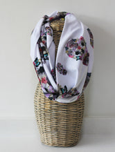 Load image into Gallery viewer, White Floral Skull Infinity Scarf
