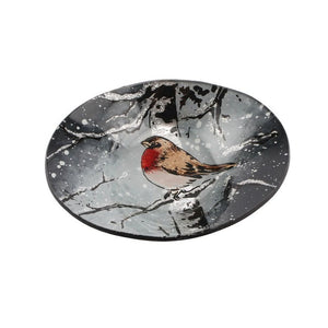 Winter Robin Glass Oval Bowl - Small