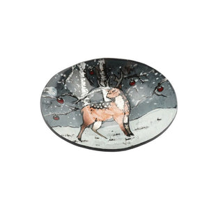 Winter Stag Glass Oval Bowl - Small