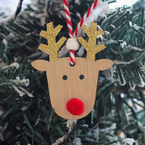 Wooden Reindeer Ornament With Sparkly Antlers