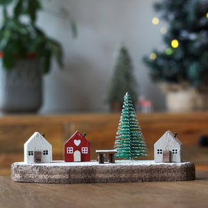 Small Festive Wooden Houses Block Decoration