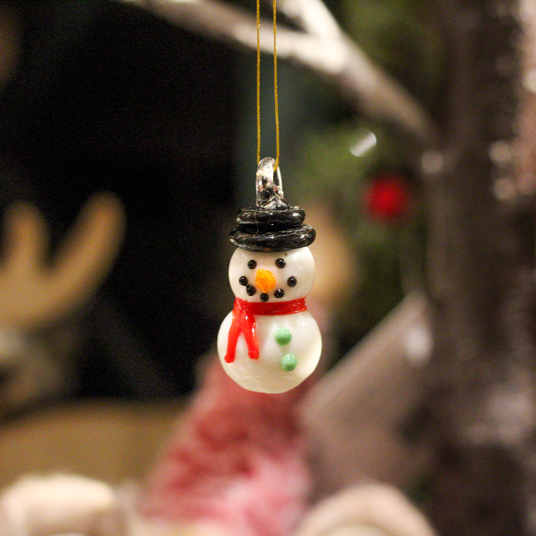 Small Hand Blown Glass Snowman Ornament