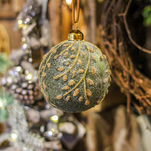 Load image into Gallery viewer, Glass Frosted Green &amp; Gold Bauble
