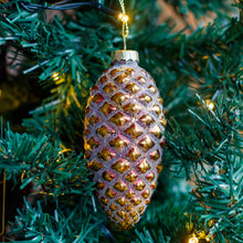 Load image into Gallery viewer, Glass Antique Gold Effect Pinecone Ornament
