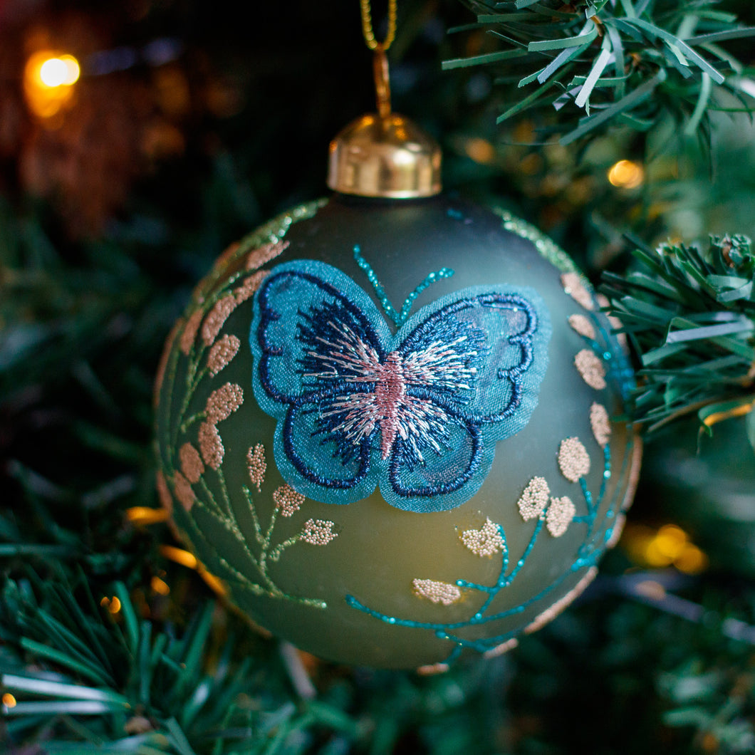 Glass Butterfly Embellished Bauble