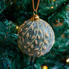 Load image into Gallery viewer, Glass Frosted Green &amp; Gold Bauble
