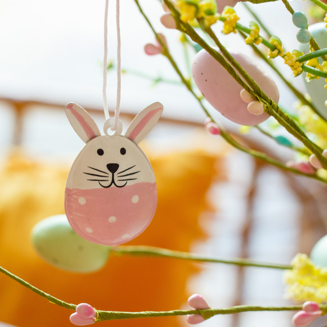 Small Metal Hanging Bunny - Pink