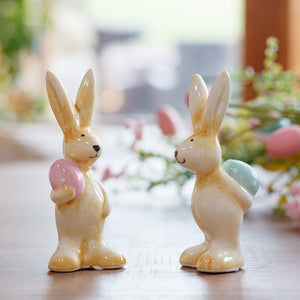 Ceramic Soft Brown Bunny Holding Easter Egg - Various Colours