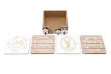 Load image into Gallery viewer, Set of 4 Festive Houses Wooden Coasters
