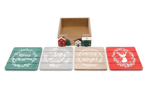 Set of 4 Festive Houses Wooden Coasters