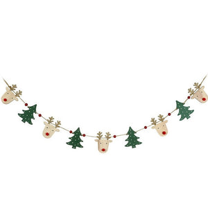 Wooden Reindeer & Christmas Tree Garland