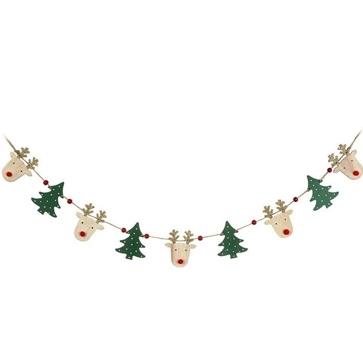 Wooden Reindeer & Christmas Tree Garland