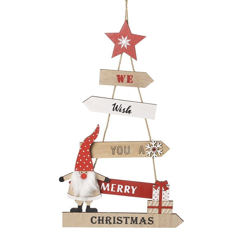 'We Wish You A Merry Christmas' Hanging Wooden Gonk Sign
