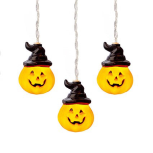 Set of 10 Pumpkin With Witch Hats LED Lights