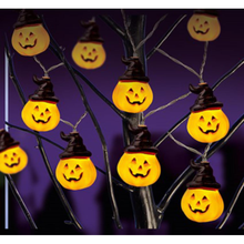 Load image into Gallery viewer, Set of 10 Pumpkin With Witch Hats LED Lights
