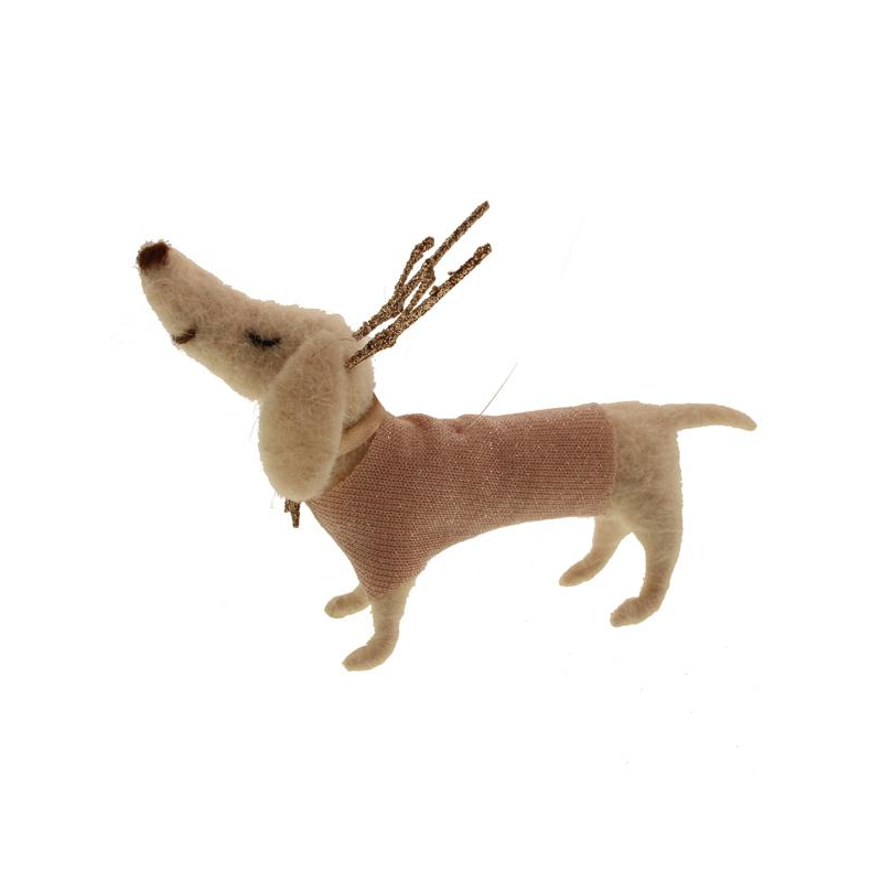 Felted Sausage Dog With Sparkly Antlers Tree Deocration