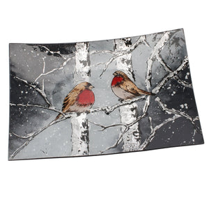 Winter Robin Glass Rectangular Dish - Large
